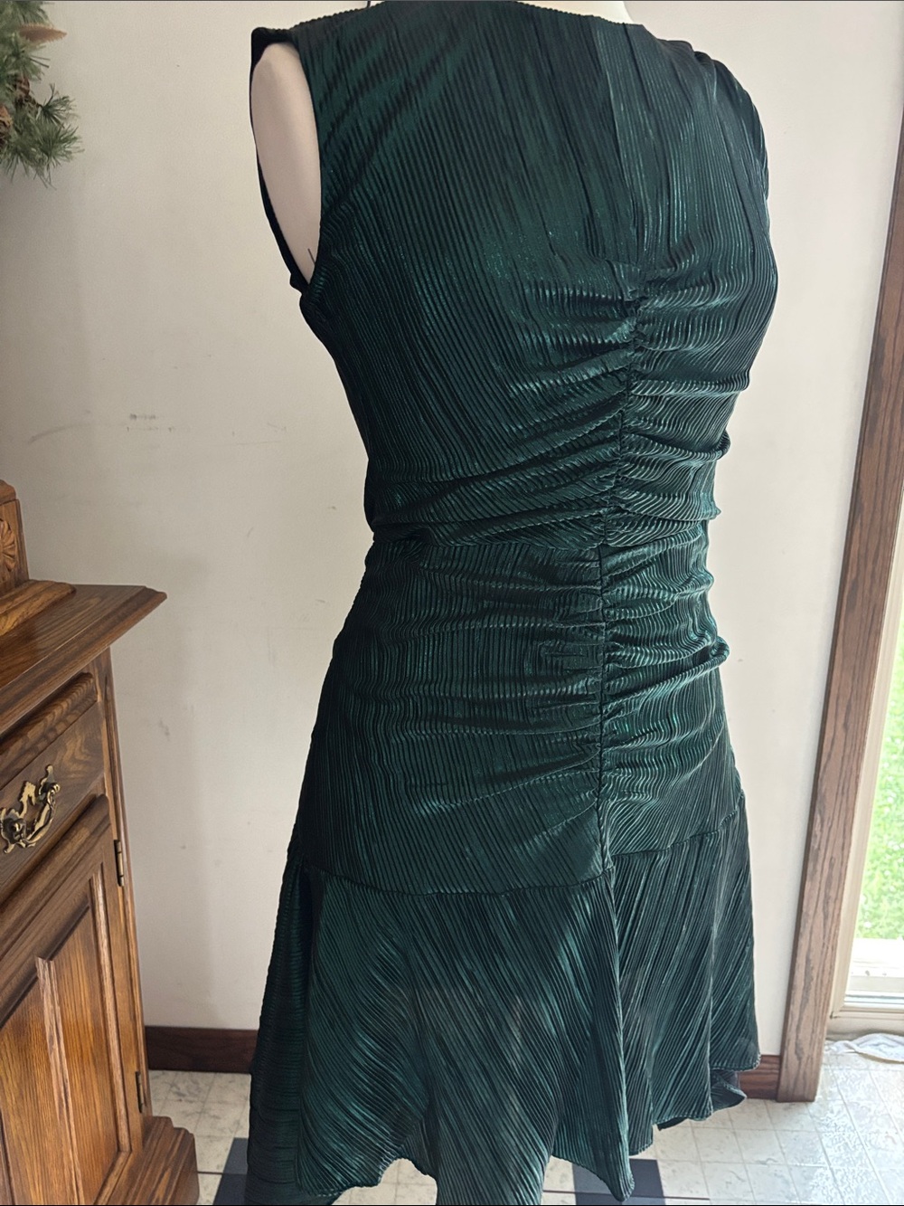 Sleeveless Ruched Midi Dress in Deep Green